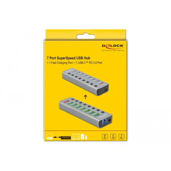 DeLOCK USB 3.2 Gen1 Hub + 7Po + SLK + USB-C - 63264