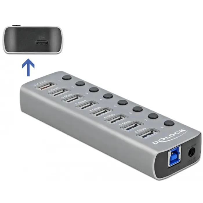 DeLOCK USB 3.2 Gen1 Hub + 7Po + SLK + USB-C - 63264