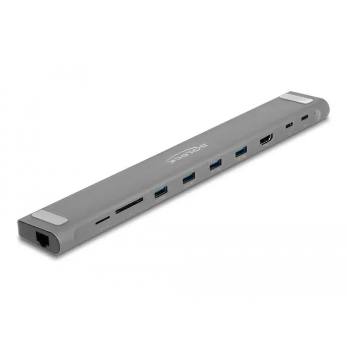 DeLOCK USB Type-C Slim Docking Station 4K (gray, HDMI / USB 3.2 Gen 1 / LAN / SD / PD 3.0)