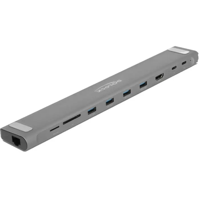 DeLOCK USB Type-C Slim Docking Station 4K (gray, HDMI / USB 3.2 Gen 1 / LAN / SD / PD 3.0)