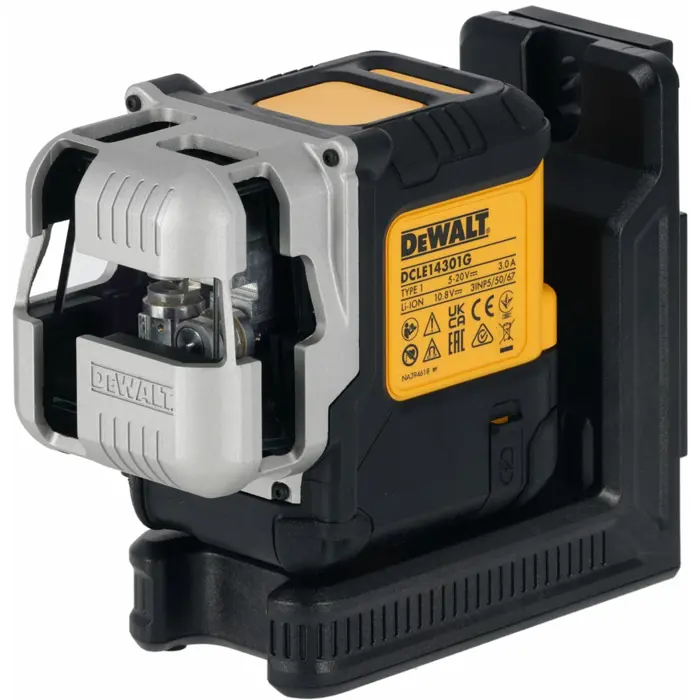 DEWALT Cordless Multi-Line Laser 3x180° DCLE14301GB, 18 Volt, Cross Line Laser Black/Yellow, with Green Laser Lines, Integrated Powerstack Li-Ion Battery