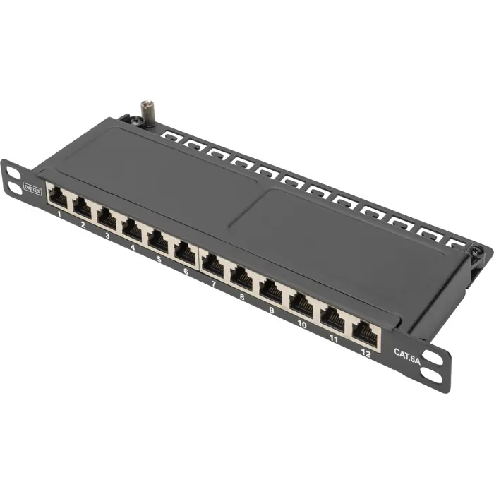 Digitus 10" slim patch panel DN-91612S-SL-EA, 12-port, Cat.6a (black, 0.5U, rack mount, shielded)