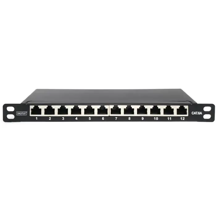 Digitus 10" slim patch panel DN-91612S-SL-EA, 12-port, Cat.6a (black, 0.5U, rack mount, shielded)