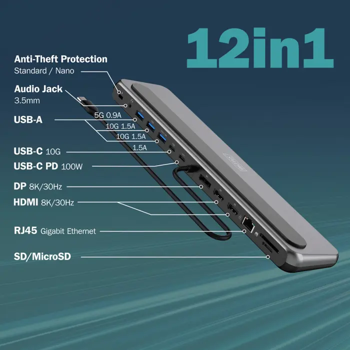 Digitus 12-Port USB-C 8K Docking Station (gray/black, USB-C, 8K)