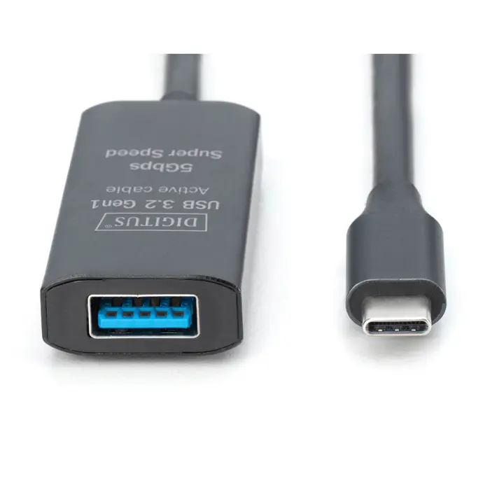 Digitus Active USB 3.2 Gen 1 extension cable, USB-C male > USB-A female (black, 5 meters, repeater cable)