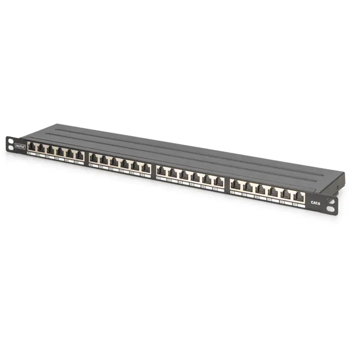 Digitus CAT 6A, Class E High Density Patch Panel, 24 Port (black, 0.5 U, shielded, 19" Rack Mount)