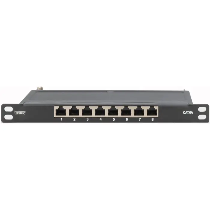 Digitus CAT 6A, Class EA Slim Patch Panel, 8 Port (black, 0.5 U, shielded)