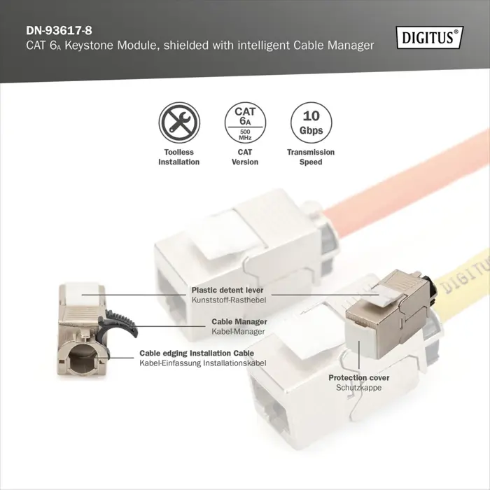 Digitus Cat.6a Keystone Module (silver, 8 pieces, with intelligent cable manager)