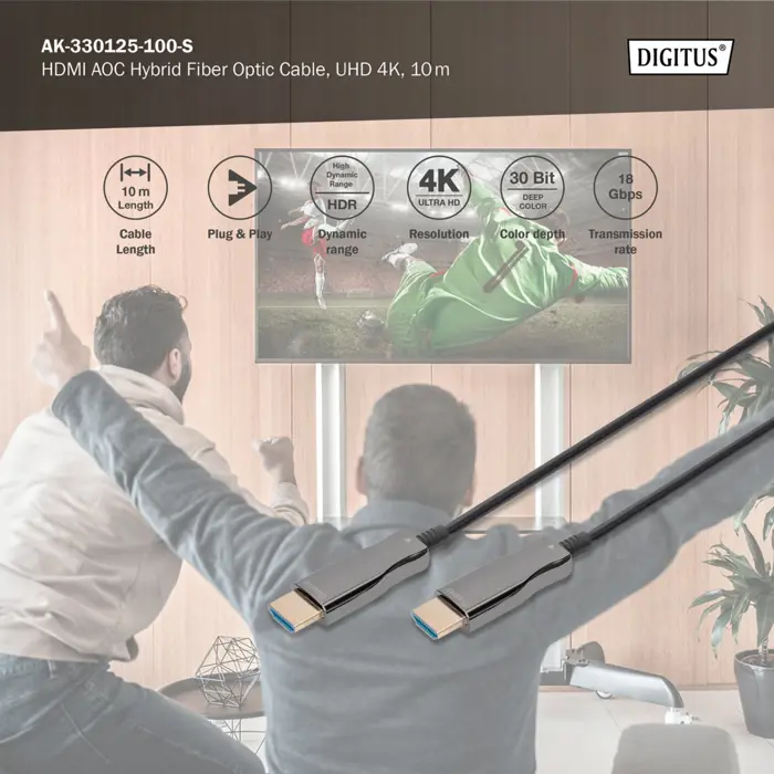 Digitus HDMI AOC Hybrid Fiber Optic Cable, UHD 4K (black, 10 meters)
