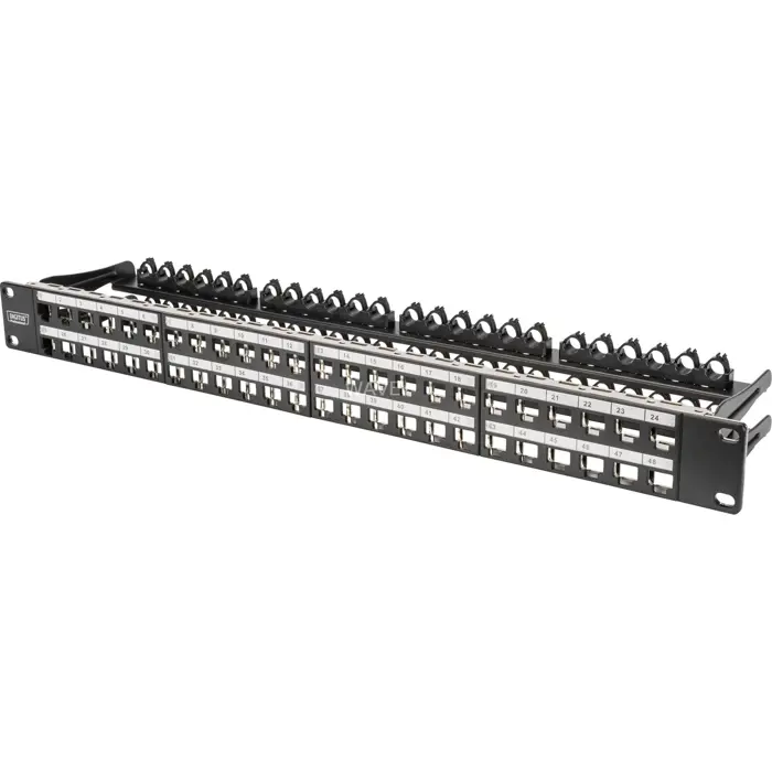Digitus Modular High Density Patch Panel, 48-Port, Rack Mount (black, 1 U, for Keystone Modules, with Labeling Field)