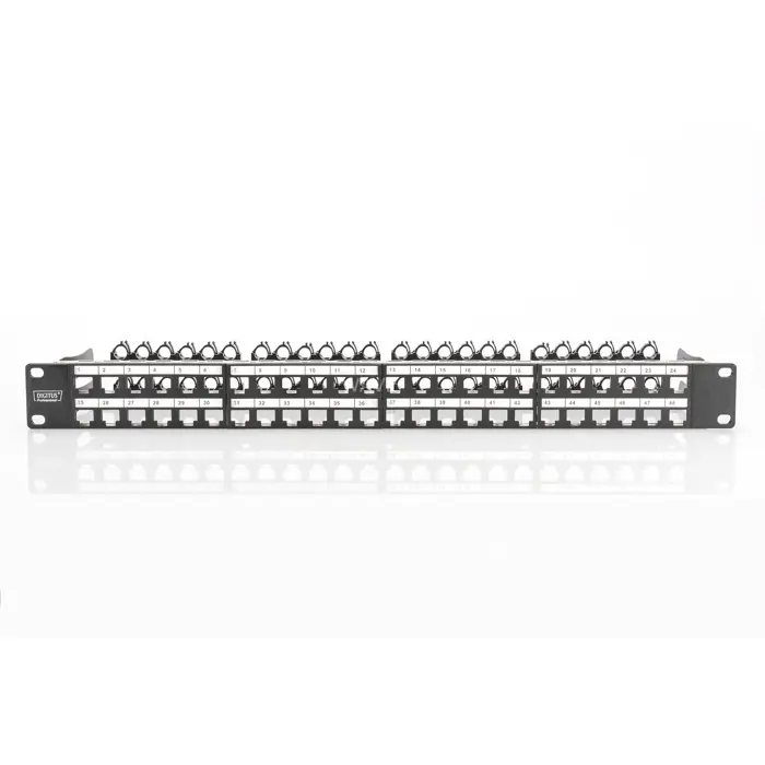 Digitus Modular High Density Patch Panel, 48-Port, Rack Mount (black, 1 U, for Keystone Modules, with Labeling Field)