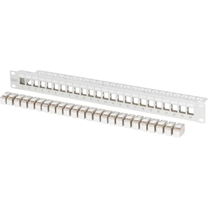 Digitus modular patch panel, 24-port, equipped with 24x DN-93615 (gray, 1 U, rack mount, shielded)