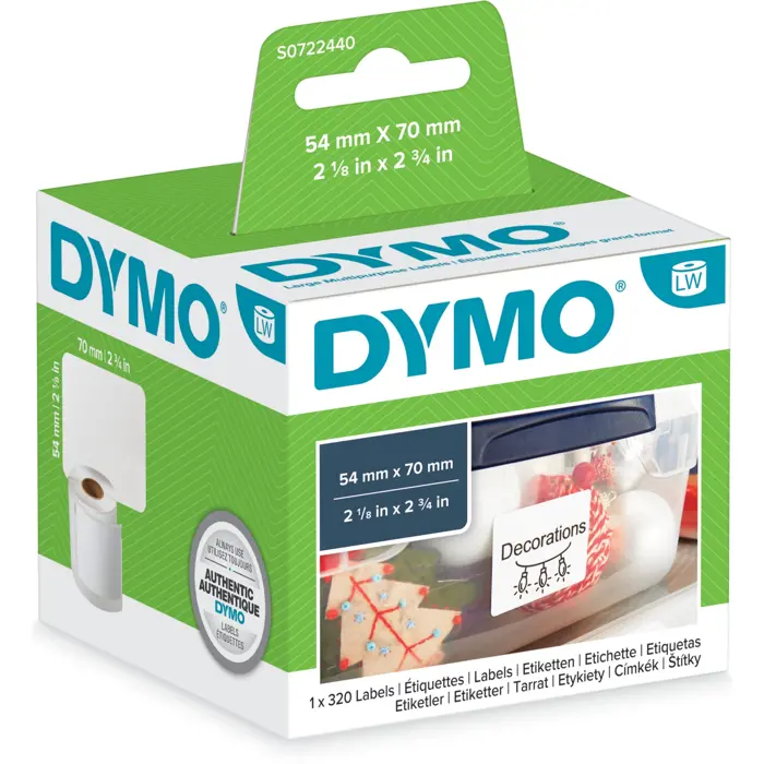 Dymo LabelWriter ORIGINAL multi-purpose labels 54x70mm, 1 roll with 320 labels (white, permanent adhesive, S0722440)