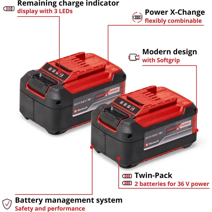 Einhell 2x 18V 5.2Ah PXC twin pack, battery (black/red, 2 pieces)