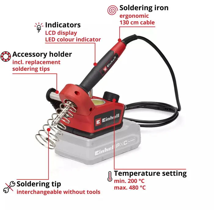 Einhell Power X-Change battery soldering iron TE-SI 18/480 Li E - Solo, 18Volt (red/black, without battery and charger)