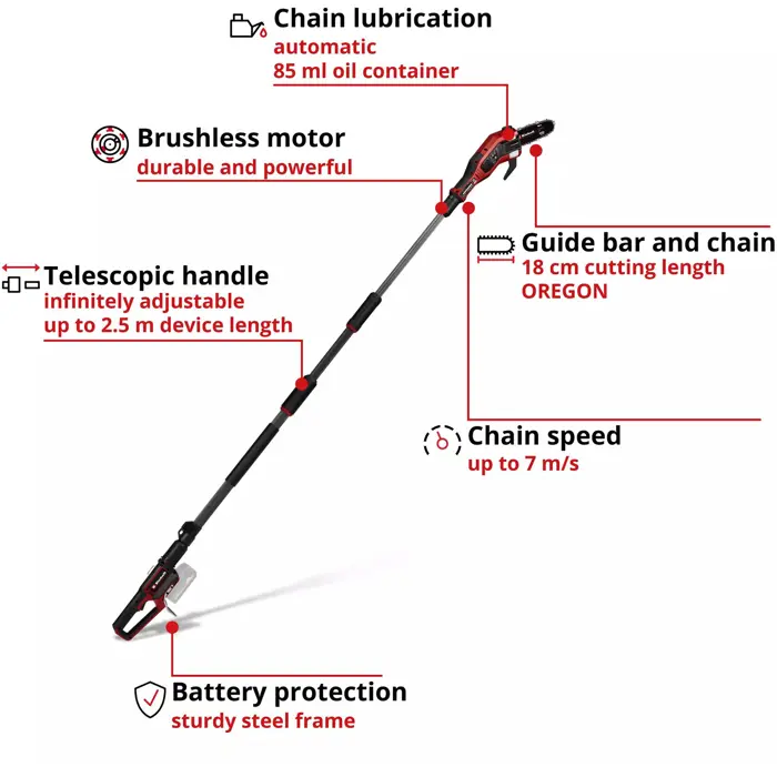 EINHELL Professional Cordless Pole Pruner GP-LC 18/20 Li T BL-Solo red/black, without battery and charger