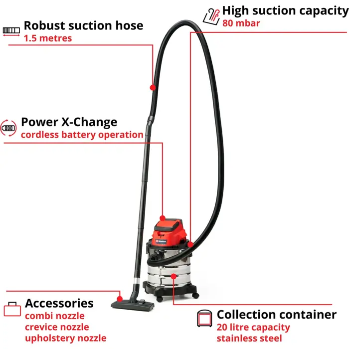 Einhell Wet / dry vacuum cleaner TC-VC 18/20 - 2347130 Li S-Solo