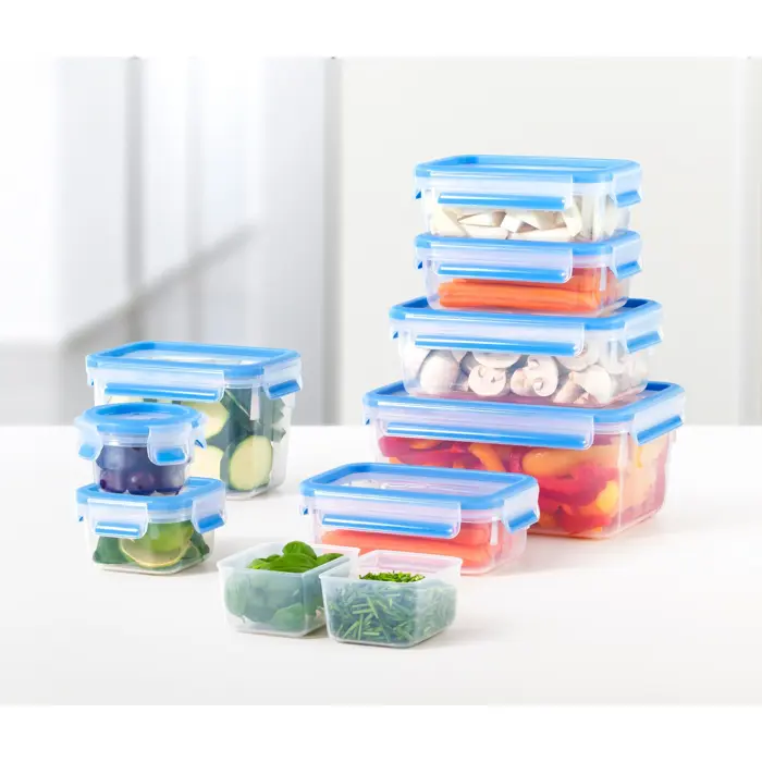 Emsa CLIP & CLOSE food storage container set, 5 pieces (transparent/blue, 4 rectangular, 1 round container + 5 lids)