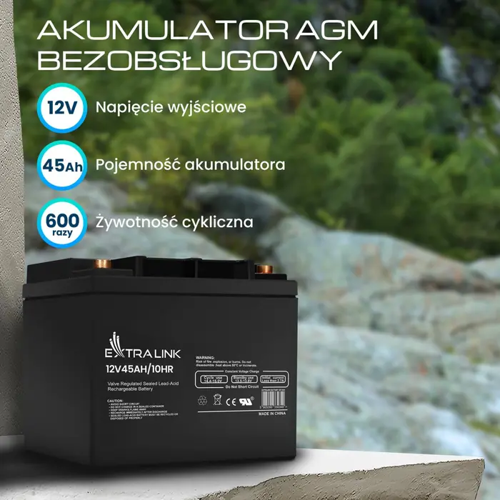 Extralink Accumulator AGM 12V 45Ah maintenance free