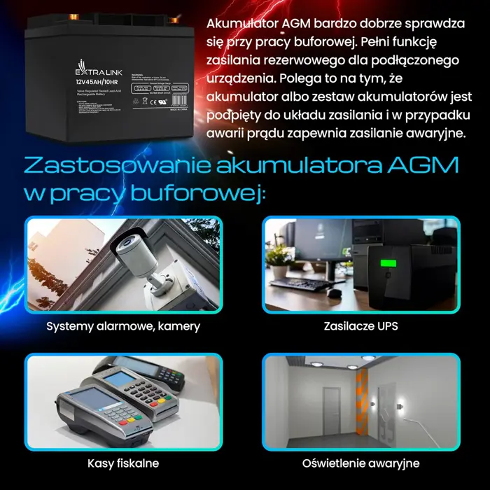Extralink Accumulator AGM 12V 45Ah maintenance free