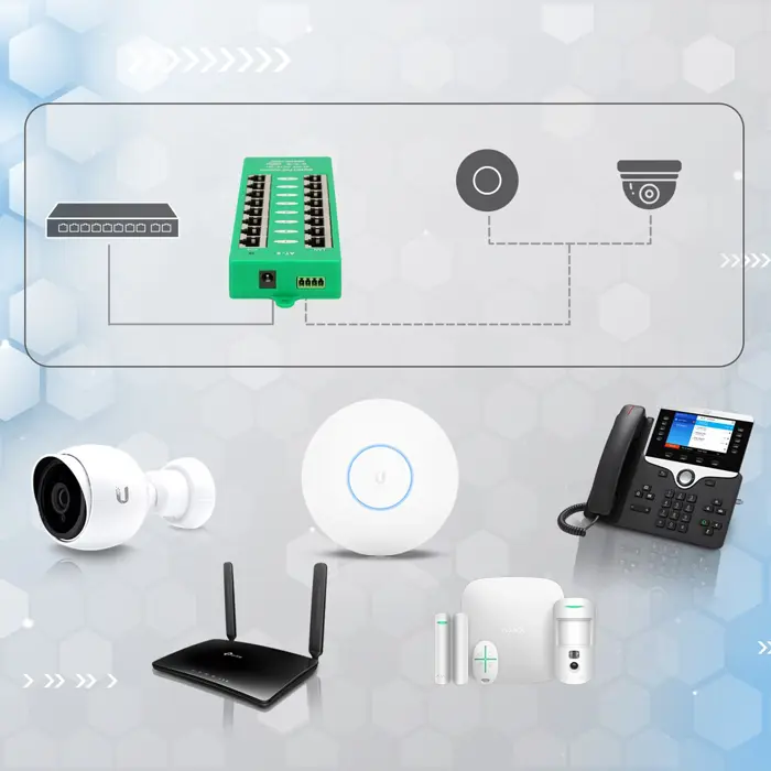 Extralink Gigabit PoE Injector 8 Port Active, 8 ports Gigabit 802.3at/af, Mode A