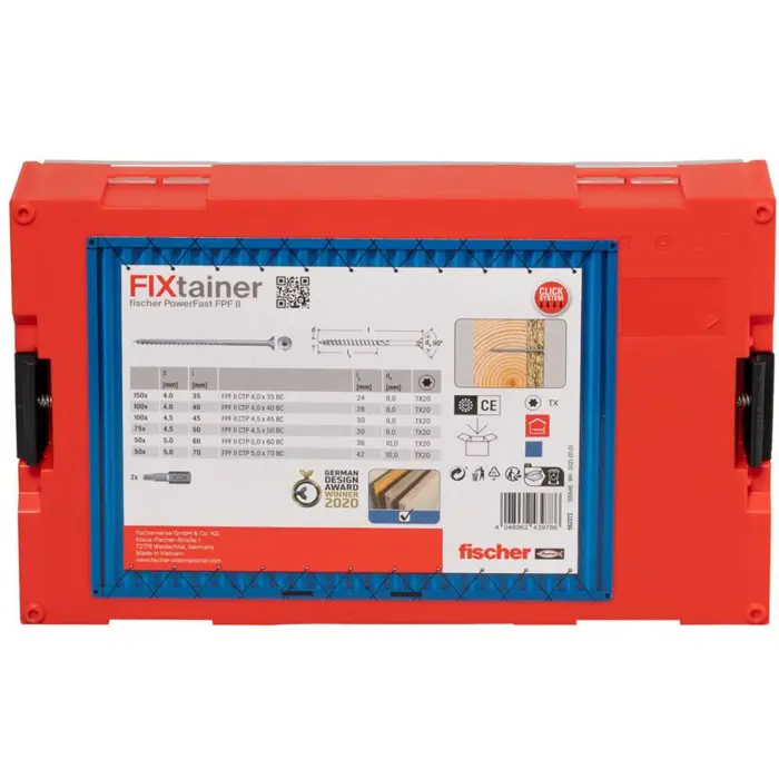 fischer FixTainer PowerFast II countersunk head TG TX, screw set (527 parts, partial thread, galvanized)