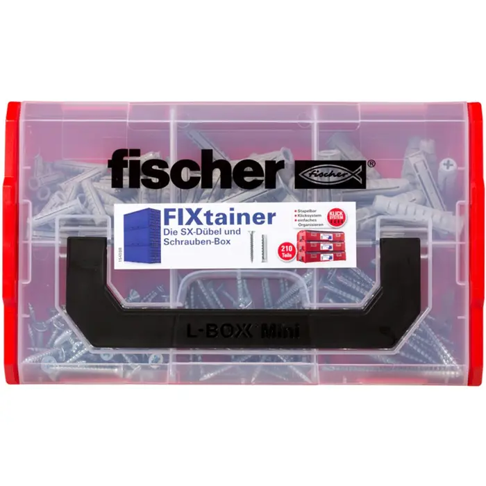 Fischer FIXtainer SX dowel and screw box - with screws - 210 pieces