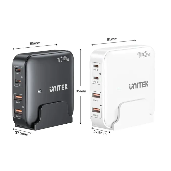 GaN network charger - Unitek P1229ABK01-EU | 100W 2x USB-C 2x USB-A