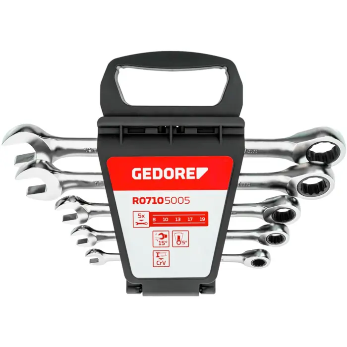 Gedore Red ring ratchet open ended spanner set, 5 pieces, spanner (chrome, SW 8 - 19mm)
