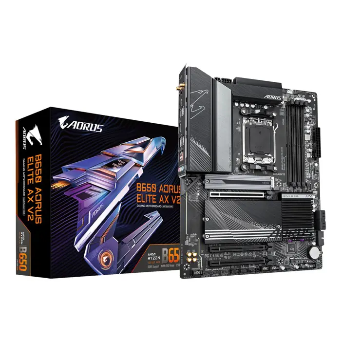 Gigabyte B650 AORUS ELITE AX V2 Motherboard - Supports AMD AM5 CPUs, 12+2+2 Phases Digital VRM, up to 8000MHz DDR5 (OC), 1xPCIe 5.0 + 2xPCIe 4.0 M.2, Wi-Fi 6E, 2.5GbE LAN, USB 3.2 Gen 2