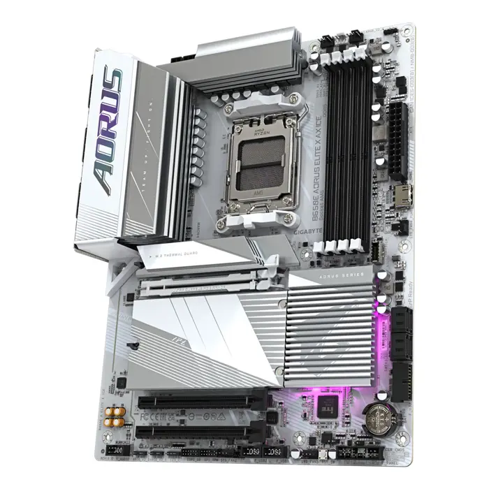 GIGABYTE B650E AORUS ELITE X AX ICE Motherboard - AMD Ryzen 9000 Series CPUs, 12+2+2 Phases VRM, up to 8000MHz DDR5 (OC), 1xPCIe 5.0 + 2xPCIe 4.0 M.2, 2.5GbE LAN, WIFI 6E, USB 3.2 Gen 2