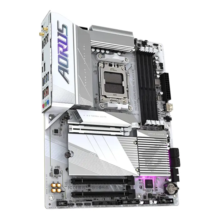 GIGABYTE B650E AORUS ELITE X AX ICE Motherboard - AMD Ryzen 9000 Series CPUs, 12+2+2 Phases VRM, up to 8000MHz DDR5 (OC), 1xPCIe 5.0 + 2xPCIe 4.0 M.2, 2.5GbE LAN, WIFI 6E, USB 3.2 Gen 2