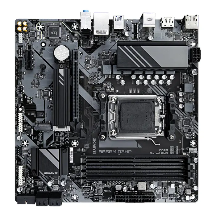 GIGABYTE B650M D3HP Motherboard - AMD Ryzen 9000 Series CPUs, 5+2+2 Phases VRM, up to 7600MHz DDR5 (OC), 2xPCIe 4.0 M.2, 2.5GbE LAN, USB 3.2 Gen 1