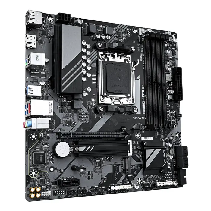 GIGABYTE B650M D3HP Motherboard - AMD Ryzen 9000 Series CPUs, 5+2+2 Phases VRM, up to 7600MHz DDR5 (OC), 2xPCIe 4.0 M.2, 2.5GbE LAN, USB 3.2 Gen 1