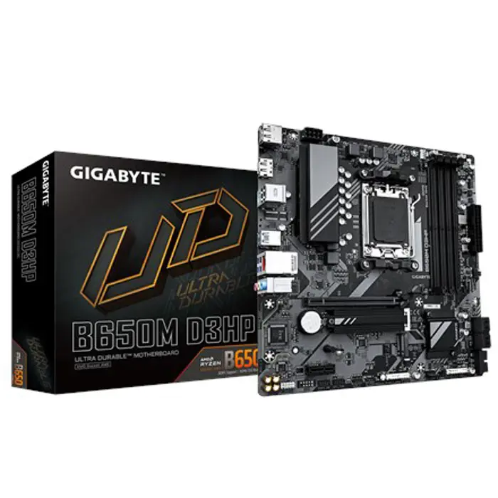 GIGABYTE B650M D3HP Motherboard - AMD Ryzen 9000 Series CPUs, 5+2+2 Phases VRM, up to 7600MHz DDR5 (OC), 2xPCIe 4.0 M.2, 2.5GbE LAN, USB 3.2 Gen 1