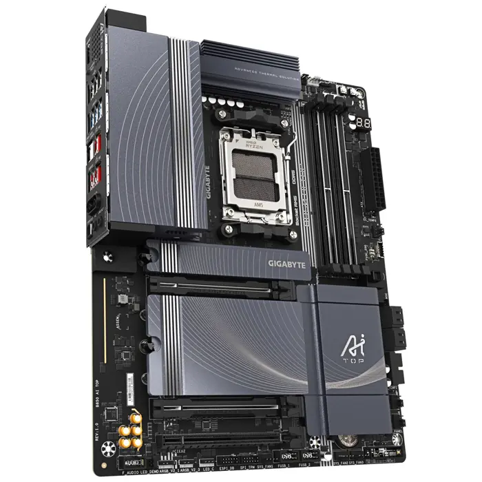 GIGABYTE B850 AI TOP Motherboard - AMD Ryzen 9000 Series CPUs, 16+2+2 Phases Digital VRM, up to 8600MHz DDR5 (OC), 2xPCIe 5.0 + 1xPCIe 4.0 M.2, 10 LAN, WIFI 7, USB 3.2 Gen 2x2