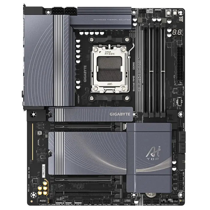 GIGABYTE B850 AI TOP Motherboard - AMD Ryzen 9000 Series CPUs, 16+2+2 Phases Digital VRM, up to 8600MHz DDR5 (OC), 2xPCIe 5.0 + 1xPCIe 4.0 M.2, 10 LAN, WIFI 7, USB 3.2 Gen 2x2