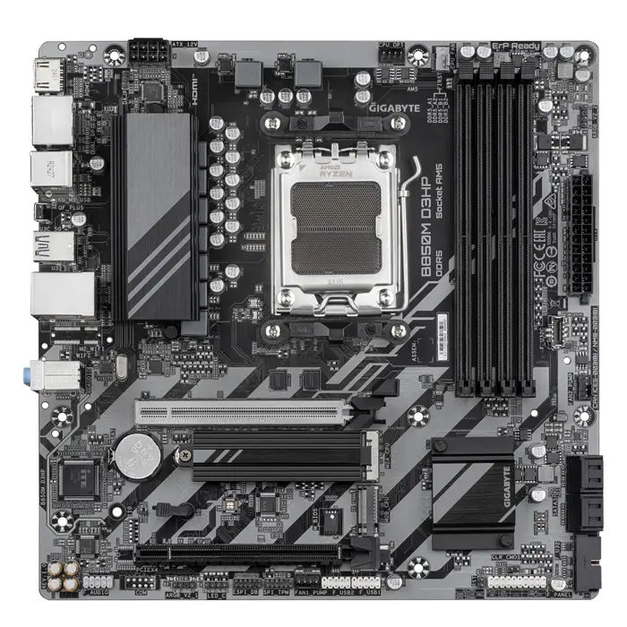 GIGABYTE B850M D3HP Motherboard - AMD Ryzen 9000 Series CPUs, 5+2+2 Phases Digital VRM, up to 8200MHz DDR5 (OC), 1xPCIe 5.0 + 1xPCIe 4.0 M.2, GbE LAN, USB 3.2 Gen 2