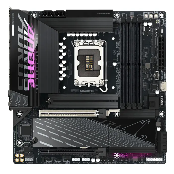 GIGABYTE B860M AORUS ELITE WIFI6E Motherboard - Intel Core Ultra Series CPUs, 12+1+2+1 Phases VRM, up to 9200MHz DDR5, 1xPCIe 5.0 + 2xPCIe 4.0 M.2, 2.5GbE LAN, WIFI 6E, Thunderbolt