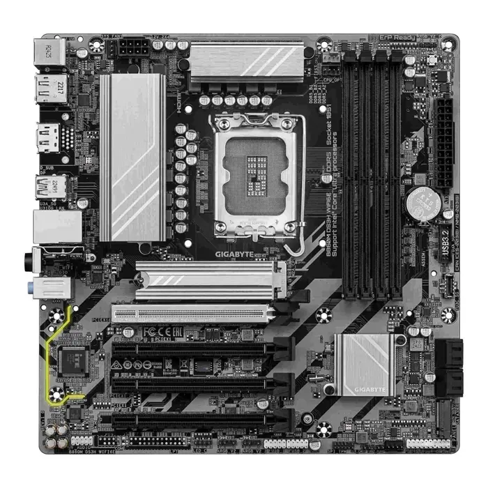 GIGABYTE B860M DS3H WIFI6E Motherboard - Intel Core Ultra Series CPUs, 5+1+2+1 Phases VRM, up to 9066MHz DDR5, 1xPCIe 5.0 + 1xPCIe 4.0 M.2, 2.5GbE LAN, WIFI 6E, USB 3.2 Gen 2