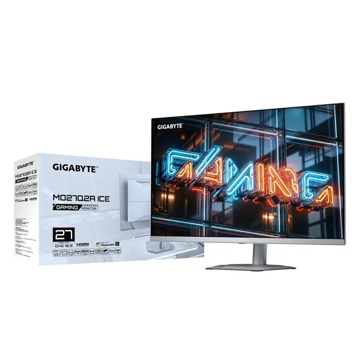 GIGABYTE MO27Q2A ICE 27” OLED 2K QHD Gaming Monitor - 2560 x 1440, 280Hz, 0.03ms, 250 cd/m2, FreeSync Premium Pro, DisplayHDR True Black 400, HDMI 2.1, Displayport 1.4