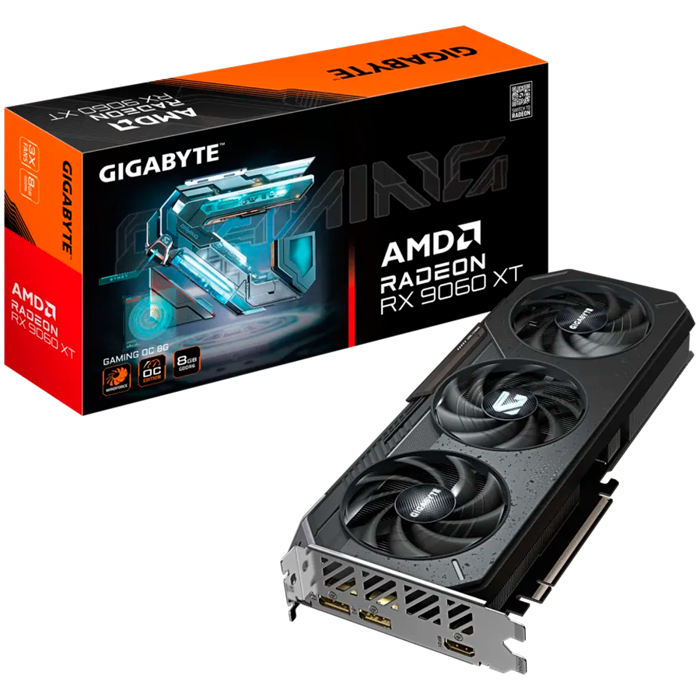 GIGABYTE Video Card AMD Radeon RX 9060 XT GAMING OC 8G (8GB GDDR6/128bit, PCI-E 5.0, 1x 8Pin Power connector, Recommended PSU 450W, 2xDP, 1xHDMI, Retail)