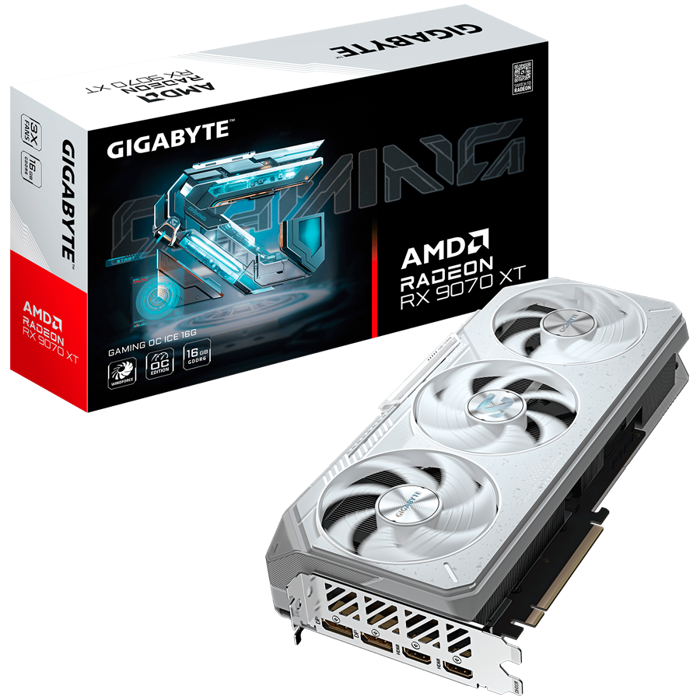 GIGABYTE Video Card AMD Radeon RX 9070 XT GAMING OC ICE 16G, 16GB GDDR6, 256bit, HDMI, DP