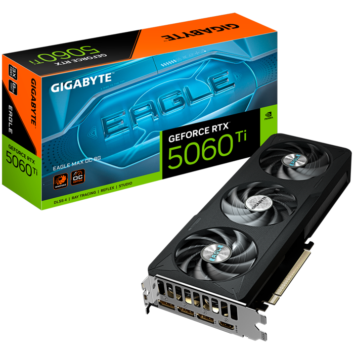 GIGABYTE Video Card NVIDIA GeForce RTX 5060 Ti EAGLE MAX OC 8G (8GB GDDR7/128bit, PCI-E 5.0, 1x 8Pin Power connector, 650W, 3xDP, 1xHDMI)