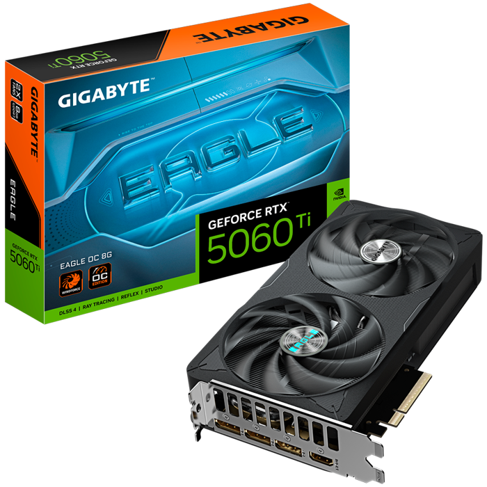 GIGABYTE Video Card NVIDIA GeForce RTX 5060 Ti EAGLE OC 8G (8GB GDDR7/128bit, PCI-E 5.0, 1x 8Pin Power connector, Recommended PSU 650W, 3xDP, 1x HDMI, Retail)