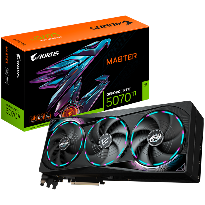 GIGABYTE Video Card NVIDIA GeForce RTX 5070 Ti AORUS MASTER 16G (16GB GDDR7/256bit, PCI-E 5.0, Recommended PSU 750W, 3xDP, 1xHDMI) ATX