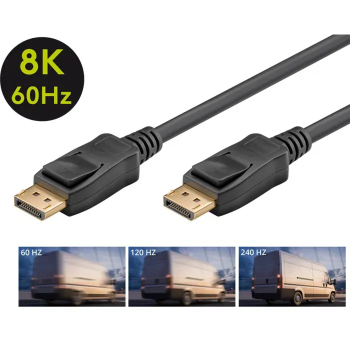 Goobay Cable DisplayPort male > DisplayPort male, 8K / 120Hz (black, 3 meters, 40 Gbit/s, DisplayPort 2.0 / 2.1)
