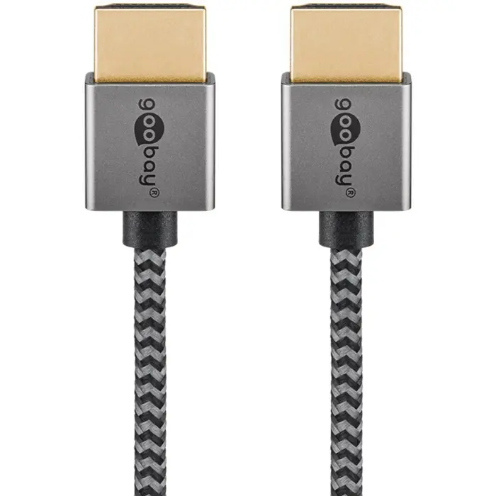 Goobay Plus Slim High Speed HDMI Cable with Ethernet, 8K @ 60Hz (Grey, 2 Meters)