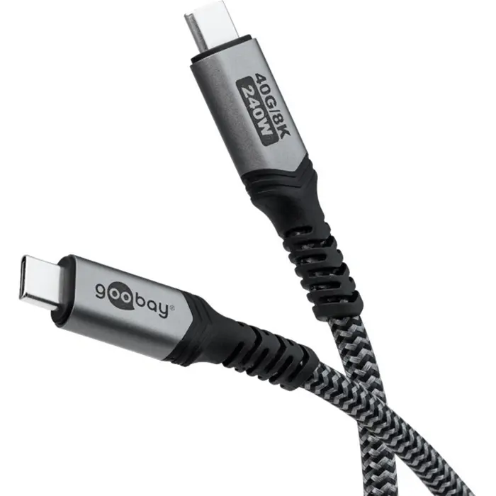 Goobay USB4 Gen 3x2 cable, USB-C plug > USB-C plug, 40Gbit/s (black/gray, 0.5 meter, PD, charging with up to 240 watts)