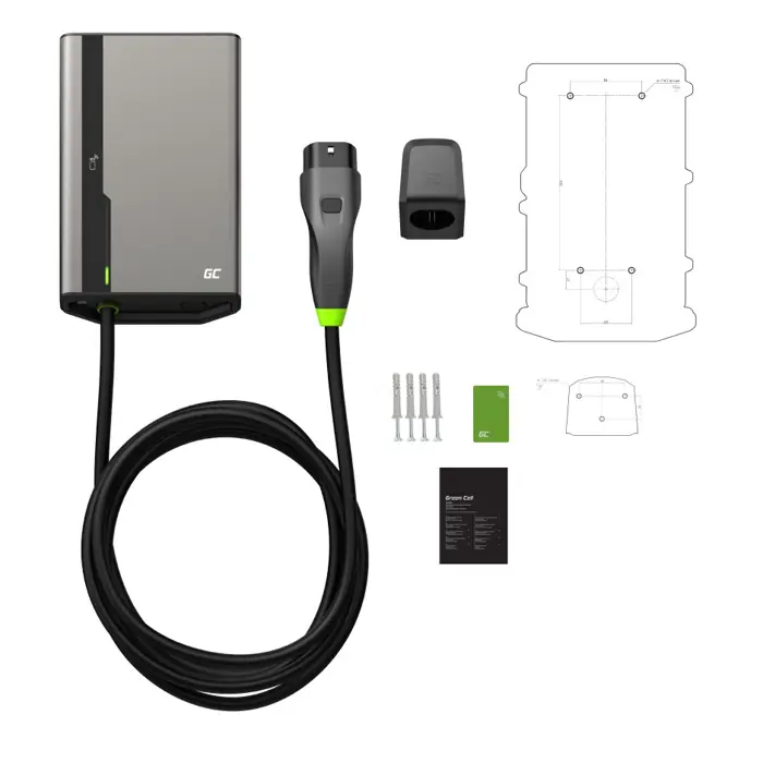 Green Cell GC EVGC021B2275 - Wallbox, 3,6 - 22 KW, 7,5 m, NFC Grey Aluminium Wall Built-in display LED